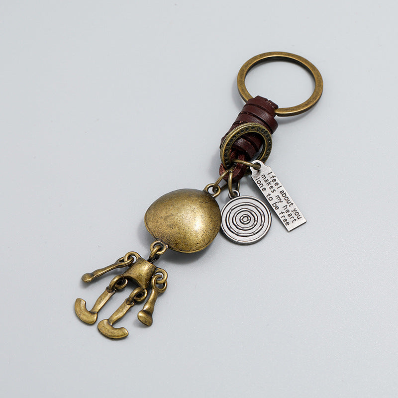 Wholesale Halloween Skeleton Pendant Cowhide Leather Keychain